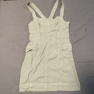 Anthropologie Overall Linen Blend Dress Size 10 Sage Green W/ Pockets